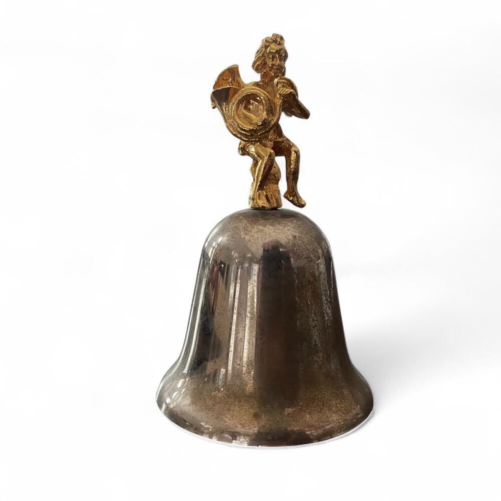 Vintage Silver Tone Bell with Cherub Angel Finial Decorative Collectible